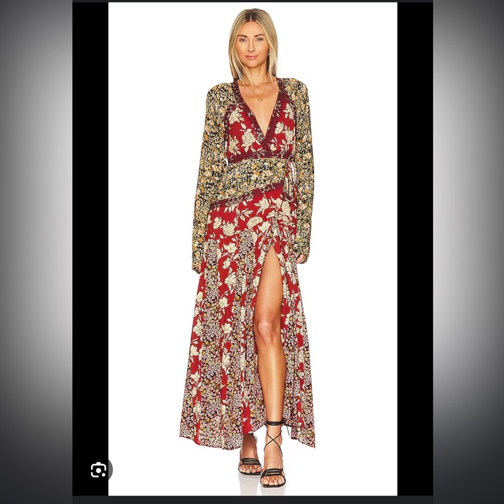Free People Tilda Wrap Dress in Neutral Combo Size Small